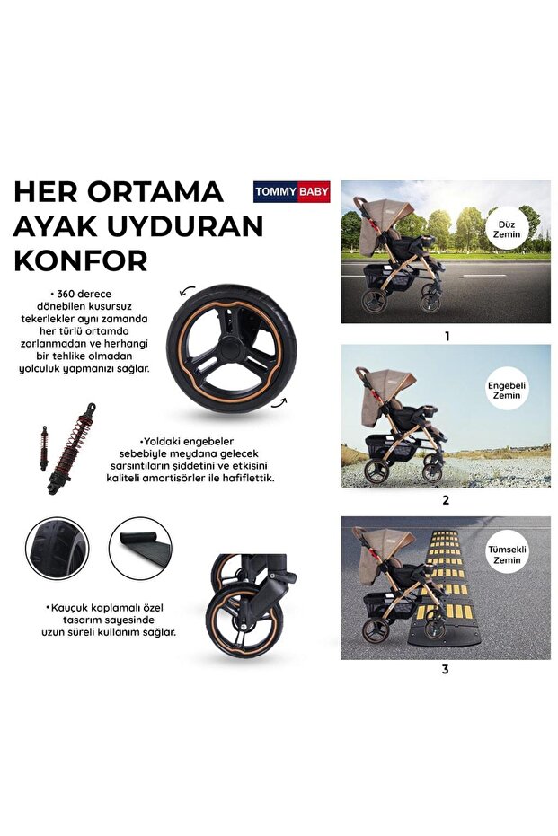 Tommybaby Tornado Plus Gold Alüminyum Lüx Çift Yön Bebek Arabası görsel 2