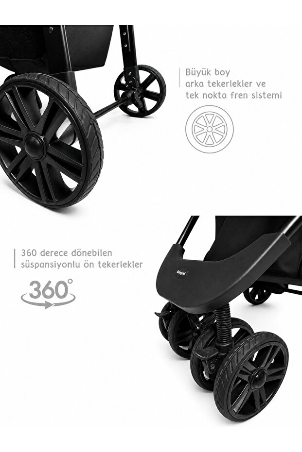 BEBEGOLD Classic Black Travel Sistem, Çift Yönlü, ( Seyahat Sistem ) Bebek Arabası Pusetsiz görsel 3