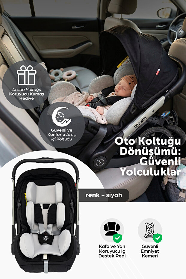 maccon Serena 4 in 1; Ana Kucağı & Oto Koltuğa Dönüşen Çift Yönlü Bebek Arabası görsel 2