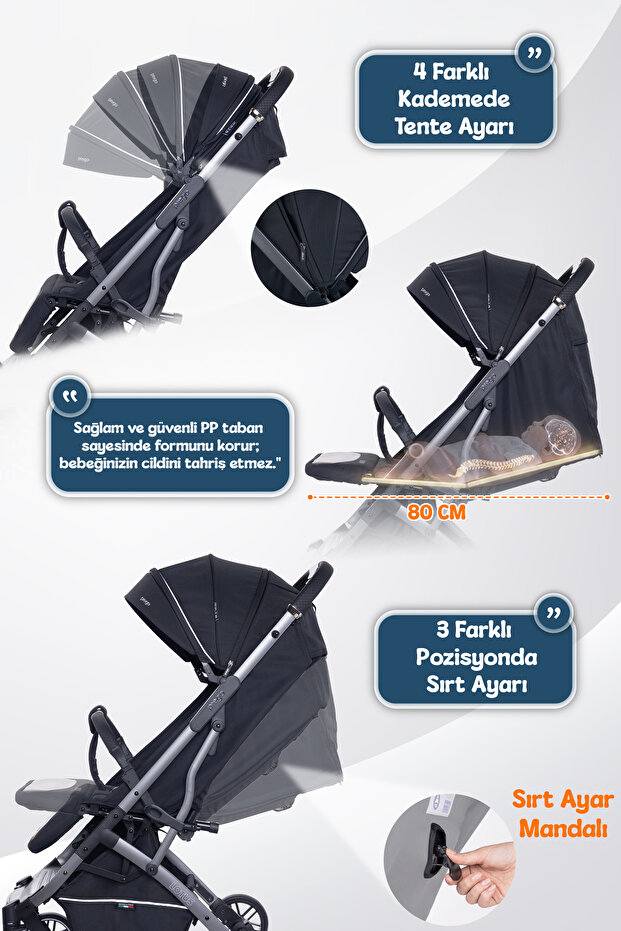 Prego Lotus Pro Kabin Boy Bebek Arabası - Tek Elle Katlanır -Hafif -UV Tenteli - Full Aksesuarlı görsel 2
