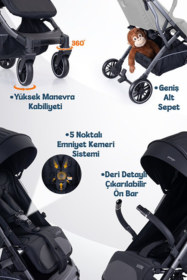 Prego Lotus Pro Kabin Boy Bebek Arabası - Tek Elle Katlanır -Hafif -UV Tenteli - Full Aksesuarlı görsel 3