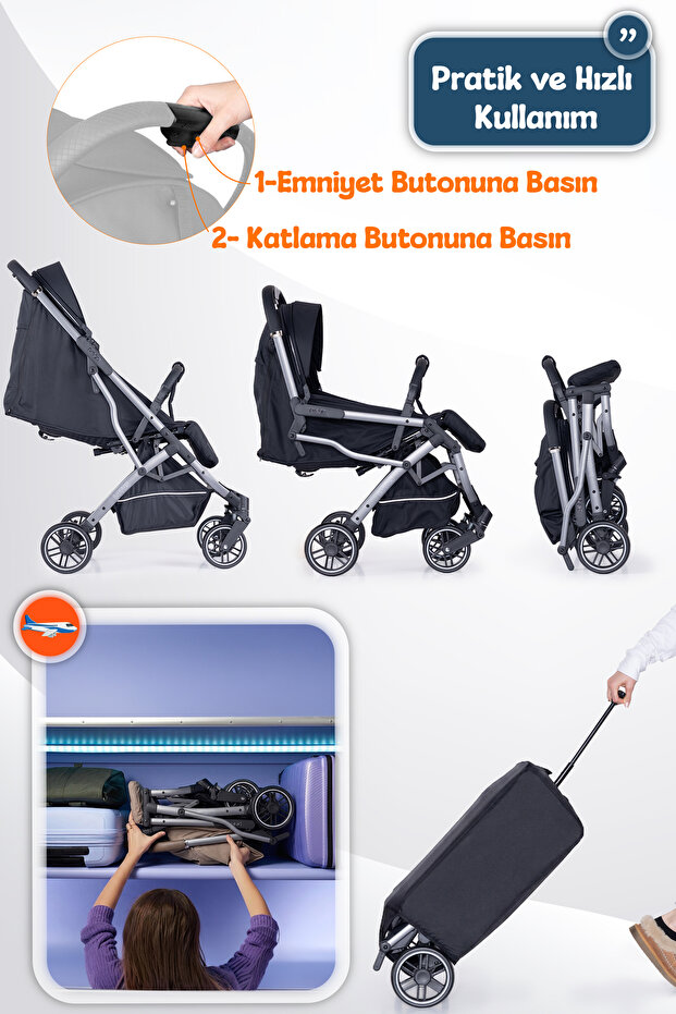 Prego Lotus Pro Kabin Boy Bebek Arabası - Tek Elle Katlanır -Hafif -UV Tenteli - Full Aksesuarlı görsel 4