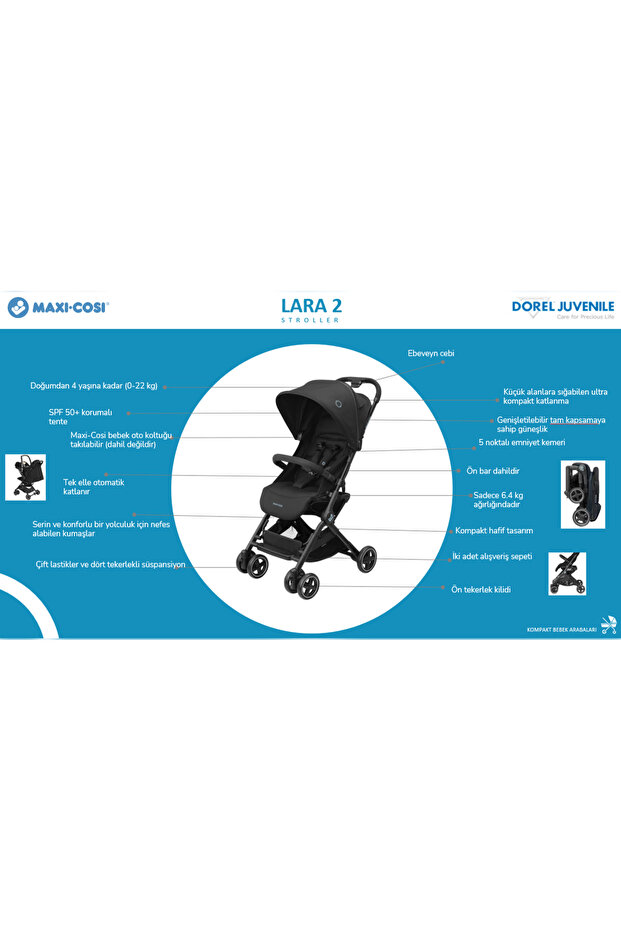 Maxi-Cosi Lara2 Ultra Kompakt Otomatik Katlanan Kabin Boy Bebek Arabası Essential Graphite görsel 3