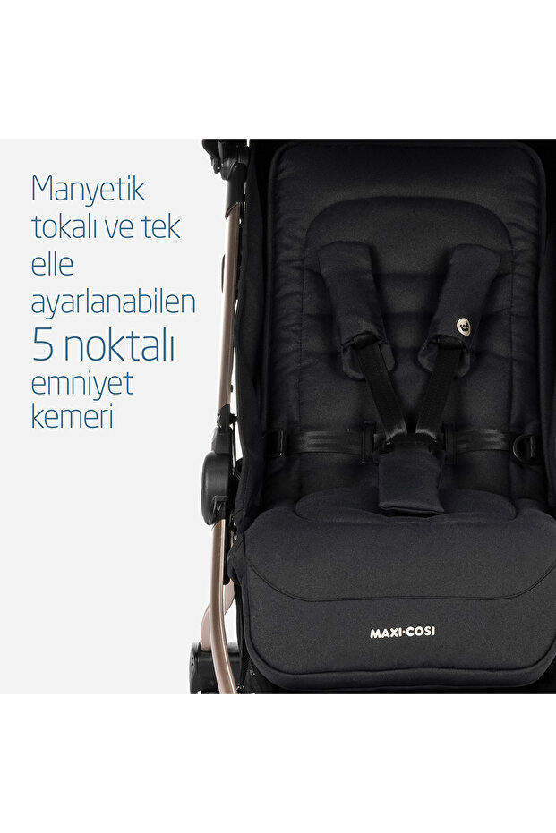 Maxi-Cosi Maxi-cosi Eva Otomatik Katlanan Kompakt Bebek Arabası Essesntial Black Champagne görsel 4