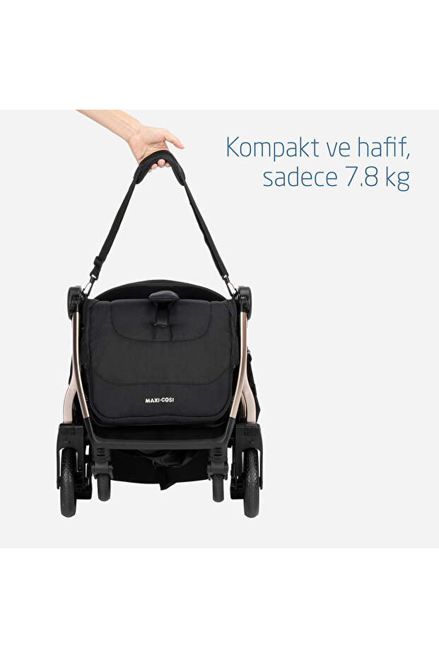Maxi-Cosi Maxi-cosi Eva Otomatik Katlanan Kompakt Bebek Arabası Essesntial Black Champagne görsel 5