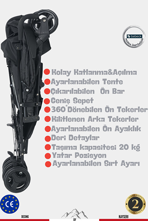 Bebeck Accord Baston Bebek Arabası Kahve görsel 4