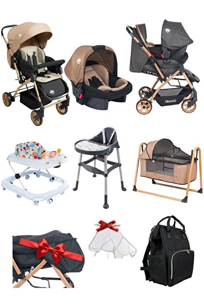 4 Baby 8 Parça Çeyiz Seti Bebek Arabası Puset Beşik Mama Sandalyesi Yürüteç Bebek Bakım Çantası Rüzgarlık görsel 5