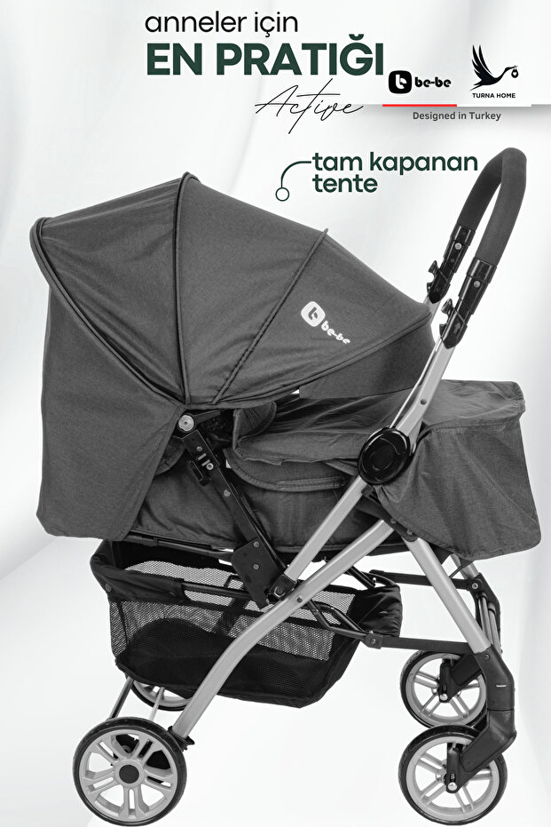 4 Baby Be-be Turnahome Active Çift Yönlü Tam Yatış Pozisyonlu Pratik Katlanır Mama Tablalı Bebek Arabası görsel 4