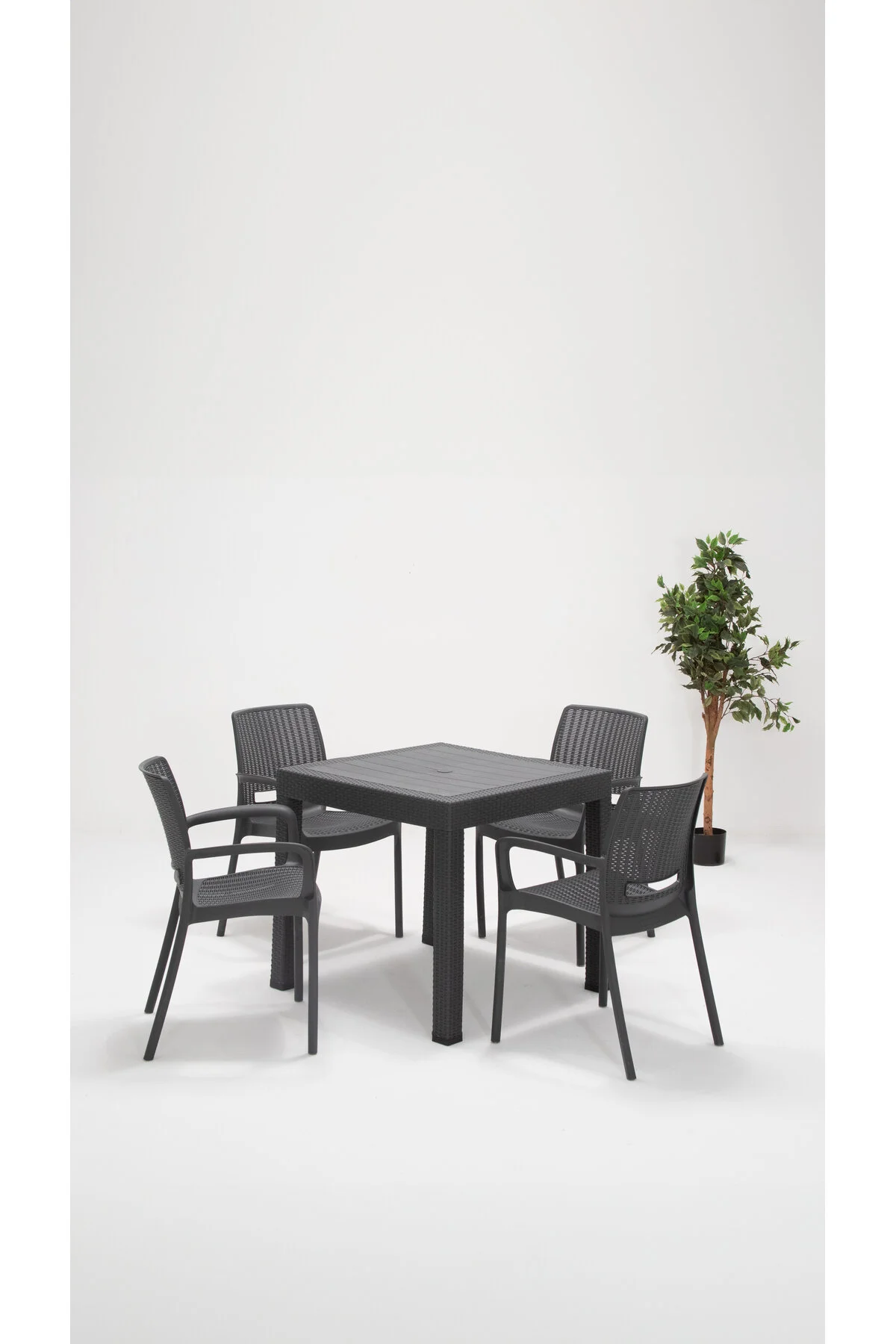 SANDALİE Rattan Lüx 80x80 Bahçe&balkon&teras Masa Seti - Antrasit